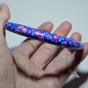 Blue And Pink Flowered Bangle Bracelet 7.75"